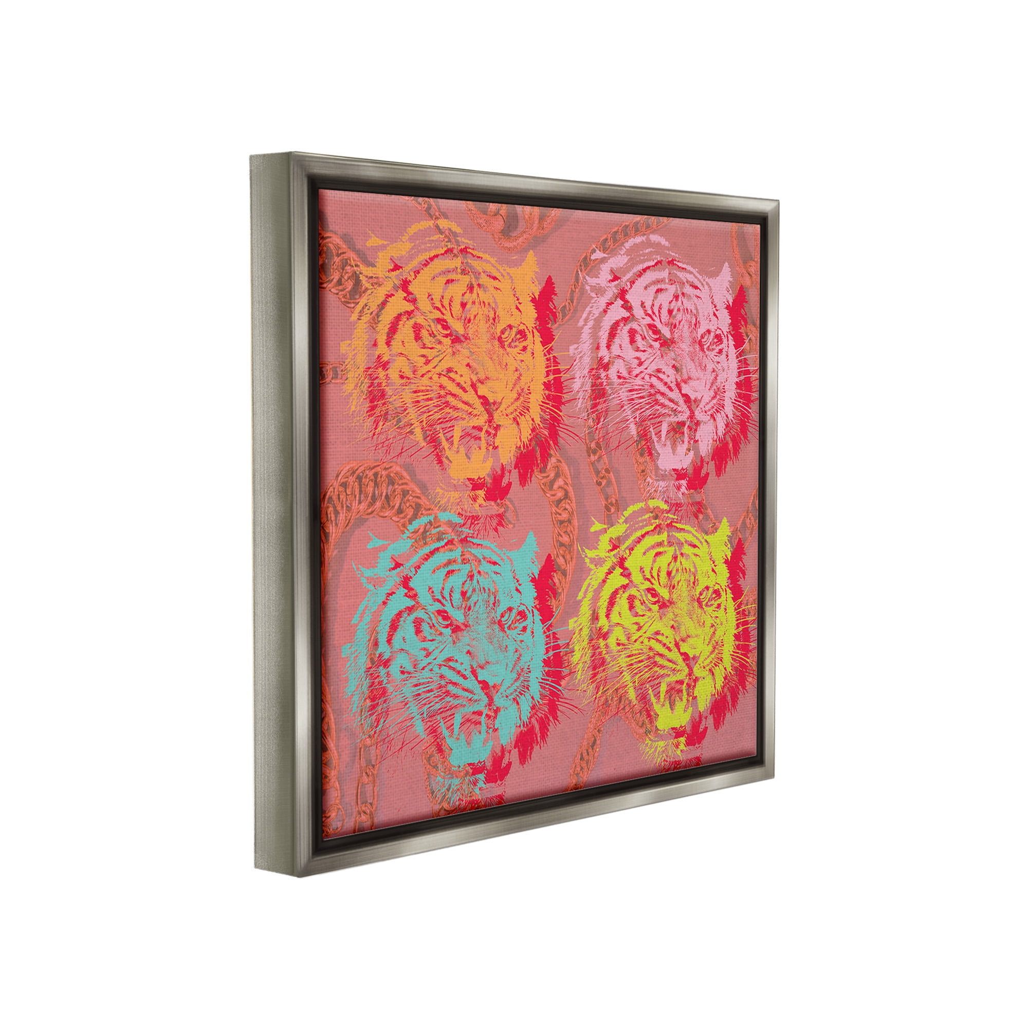 Stupell Industries Bold Abstract Tigers Animals & Insects Painting Gray Floater Framed Canvas Art Print Wall Art, 18 x 18