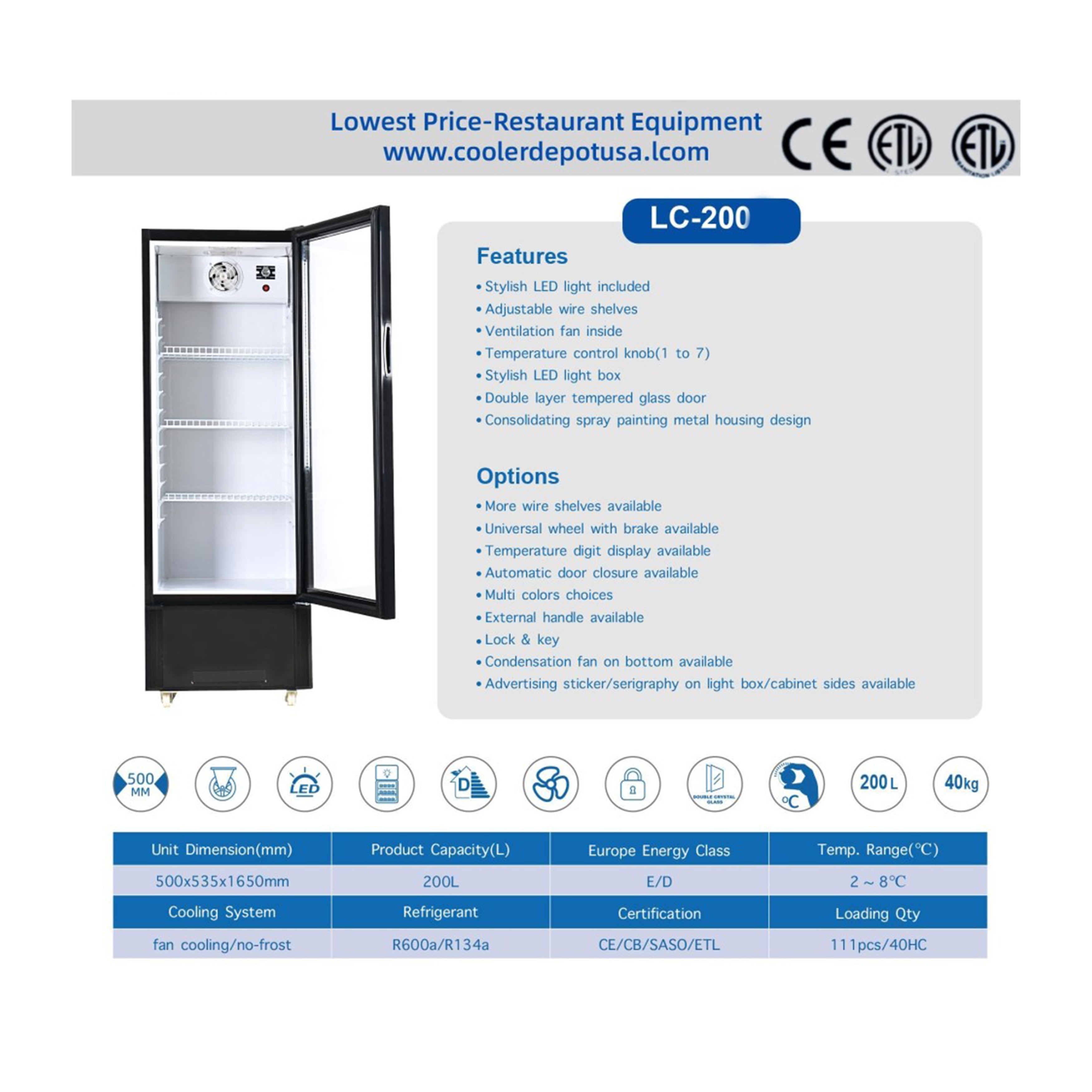 20 in. Glass Door Refrigerator 7 Cu.Ft. Commercial Beverage Display Refrigerator Cooler, NSF Certified
