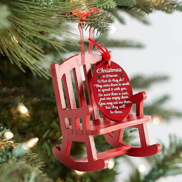 Christmas in Heaven Chair Memorial Ornament Mini Wooden Red Rocking Chair Ornaments Decorations Decorative Hanging Ornament Xmas Tree Decor Gift for L