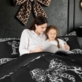 thumbnail image 4 of Meiyoeat Leopard Print Bow Diamond King Size Comforter Sets for Women Girls, Fashion Black White P Letter Bedding Sets, Black Reversible, 3-Piece, 4 of 6