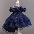 thumbnail image 4 of KaLI_Store Teen Flower Girl Dress Sleeveless Puff Lace Dress Wedding Evening Dance Gown Dresses(A03-Navy,Size 11-12 T), 4 of 6