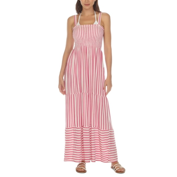 Raviya Womens Tiered Striped Dress C Pink L