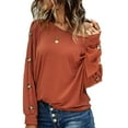 thumbnail image 1 of Pullover fuera del hombro Batwing manga color sólido cómodo suelto Casual mujeres Top marrón L, 1 of 6