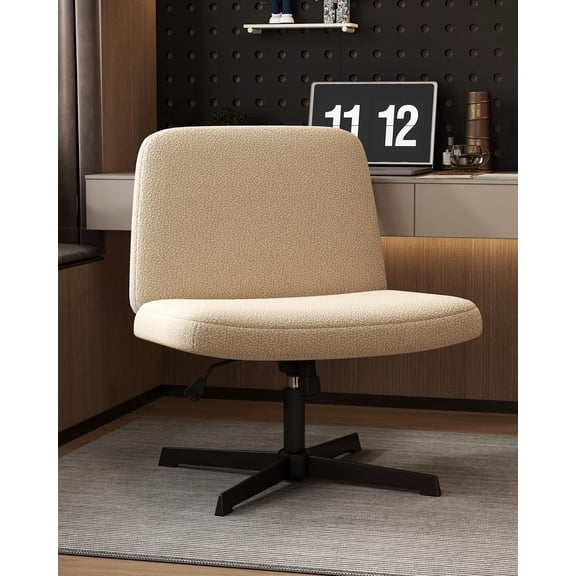Armless Criss Cross Chair Comfy Cross Legged Home Office Desk Chair Computer Chair Vanity Chair for Makeup Room, Living Room Chairs (Ivory)