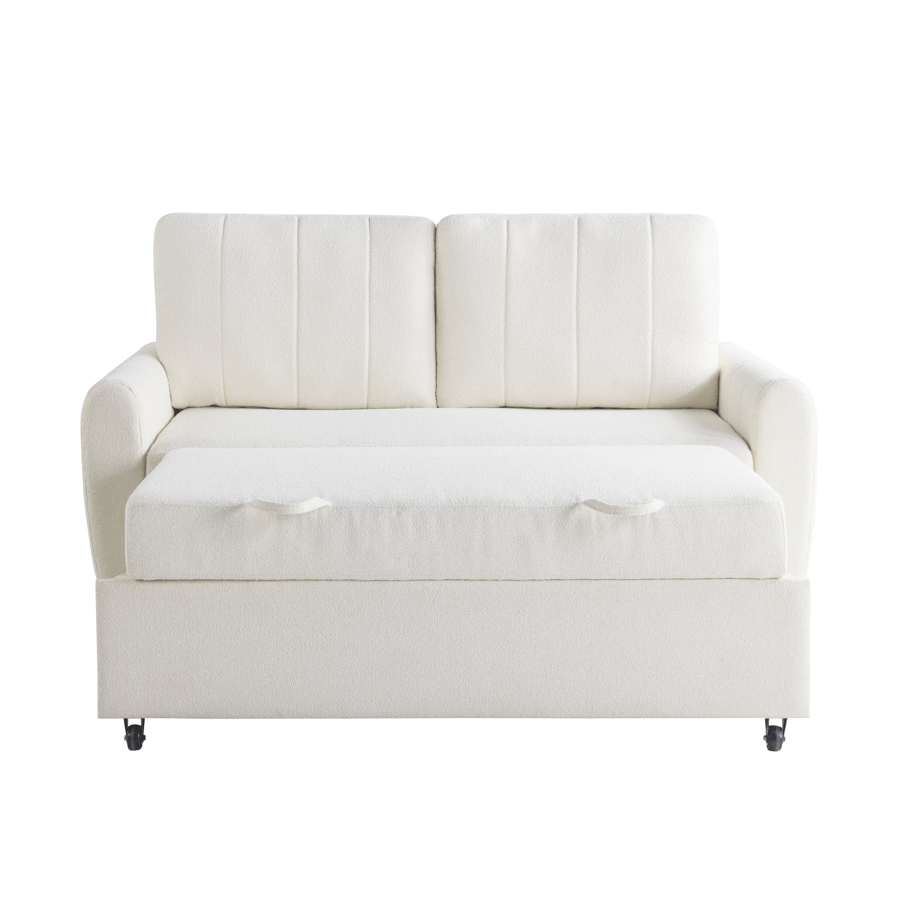 Serta Grant Scandinavian Convertible Loveseat with Full Size Sleeper, Ivory Boucle Fabric