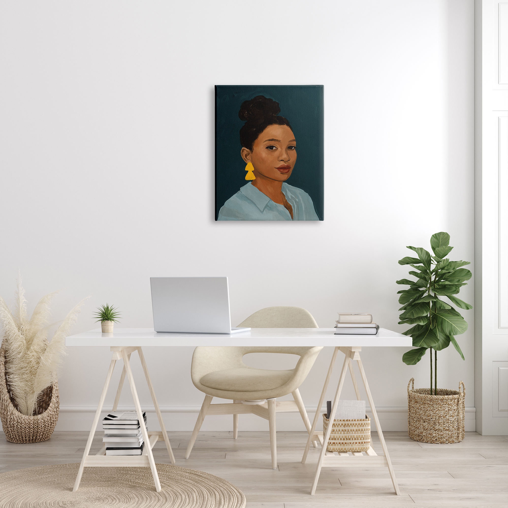 Stupell Indtries Sophisticated Female Portrait With Yellow Triangle Earrings,24 x 30,Design by Victoria Barnes&nbsp;