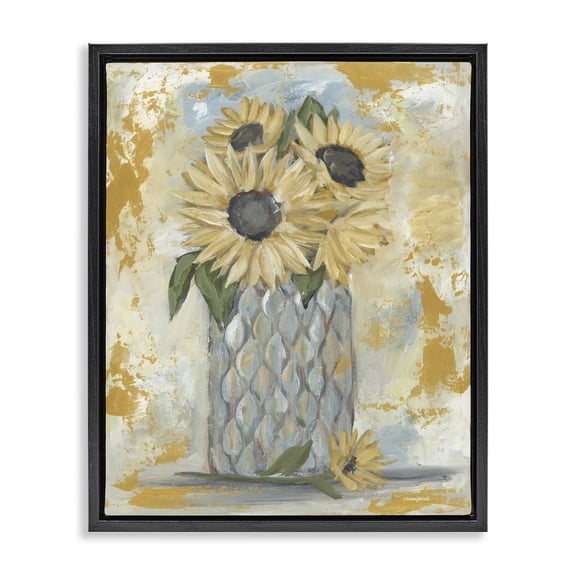Stupell Industries Cottage Rustic Weathered Sunflower Vase Black Floating Frame Canvas Art, 25 x 31, by Mackenzie Kissell