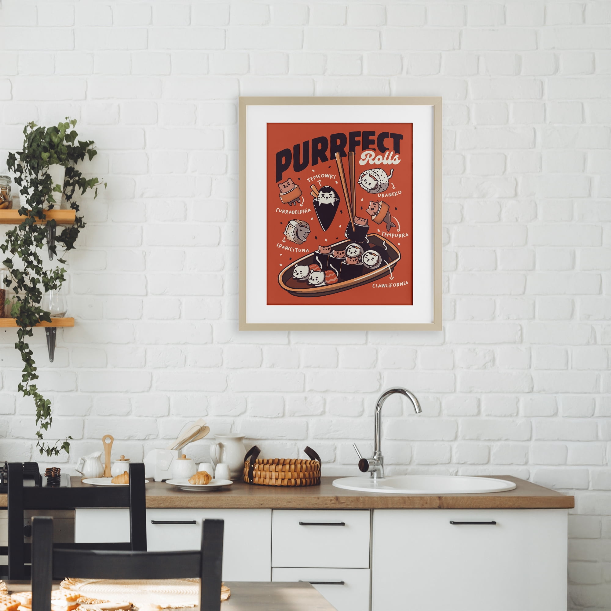 Stupell Industries Purrfect Rolls Sushi Cats Birch Framed Print Under Glass, design by Tobe Fonseca
