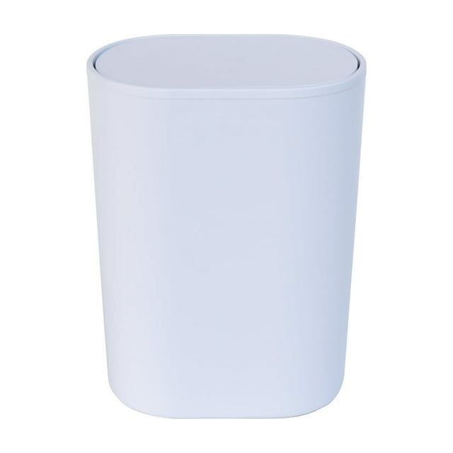 Mainstays white plastic wastebasket featuring a flip top lid for easy trash disposal.