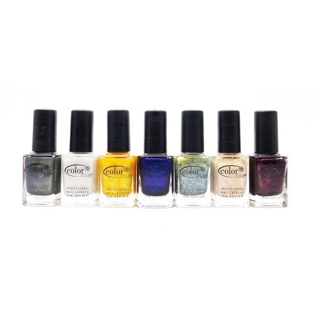 Color Club Professional Nail Lacquer set of 7: Snakeskin, Silver Lining, Daisy Does It, Electronica, Beyond The Mistletoe, Ready To Wear, Catwalk Queen (each .5 Fl Oz.)