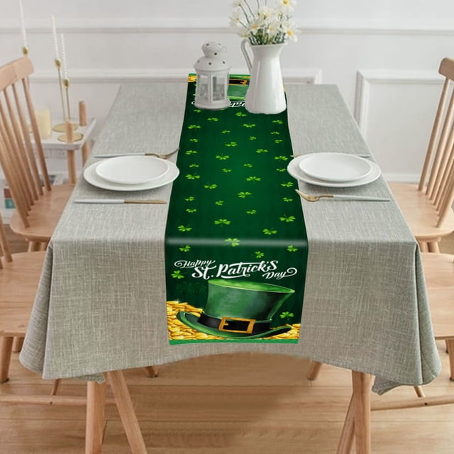 TIMIFIS Linen Flags, Luck Clovers Table Flag Great for St Patricks Day Celebrations Clovers Table Flag for Holiday Decorations Home Decor