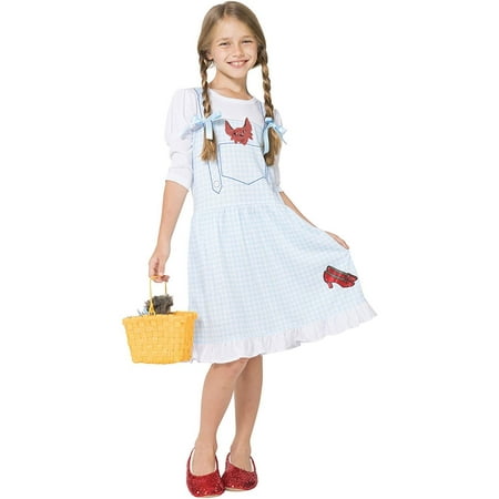The Wizard of Oz Big Girls' Dorothy Costume Pajama Gown with Fleece Lined Ruby Slippers, Blue, 7/8