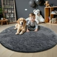 thumbnail image 2 of Buganda Fluffy Area Rugs, Round Area Rug for Living Room, Soft Decorative Carpet for Indoor Home, 4'x4', Grey, 2 of 7