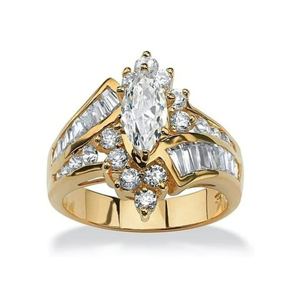 HeartsAndYou 4ct Marquise Cut Moissanite Engagement Ring for Women 18k Yellow Gold over Silver Antique Inspired Stylish