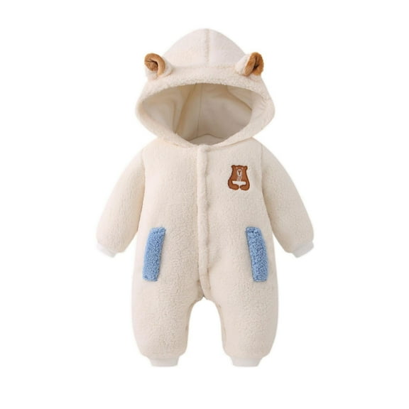 Timegard Toddler Baby Clothes Winter Boys Girls Newborn Fleece Hoodies Onesie Infant Cute Rompers Unisex