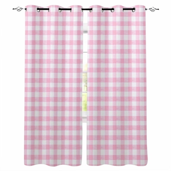 Fsddascl Pink Blackout Curtains for Bedroom/Living Room, Thermal Insulated Kitchen Curtains, Country French Rustic Buffalo Plaid Modern Art Grommet Darkening Window Treatment Drapes 52"x72"x2