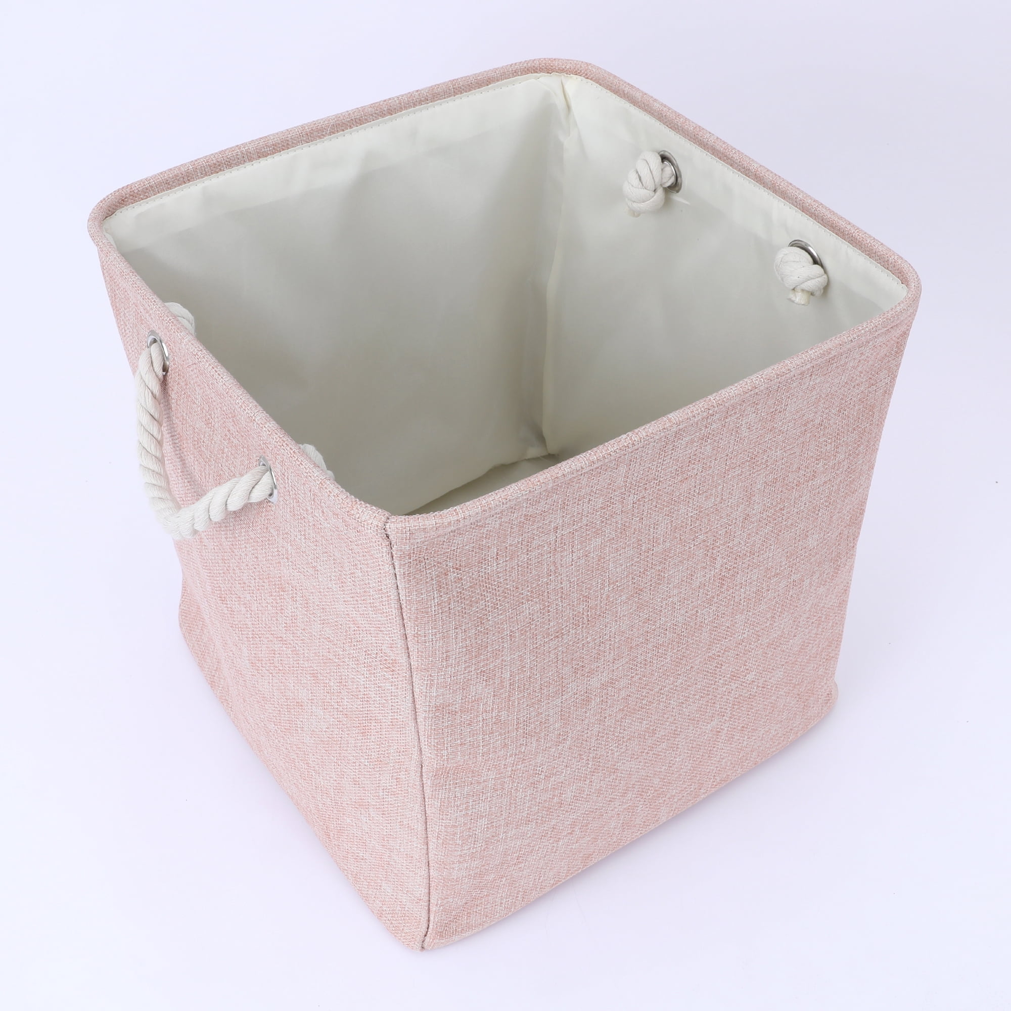 Unique Bargains 13 Inch Square Fabric Collapsible Storage Basket Bin with Handle Pink