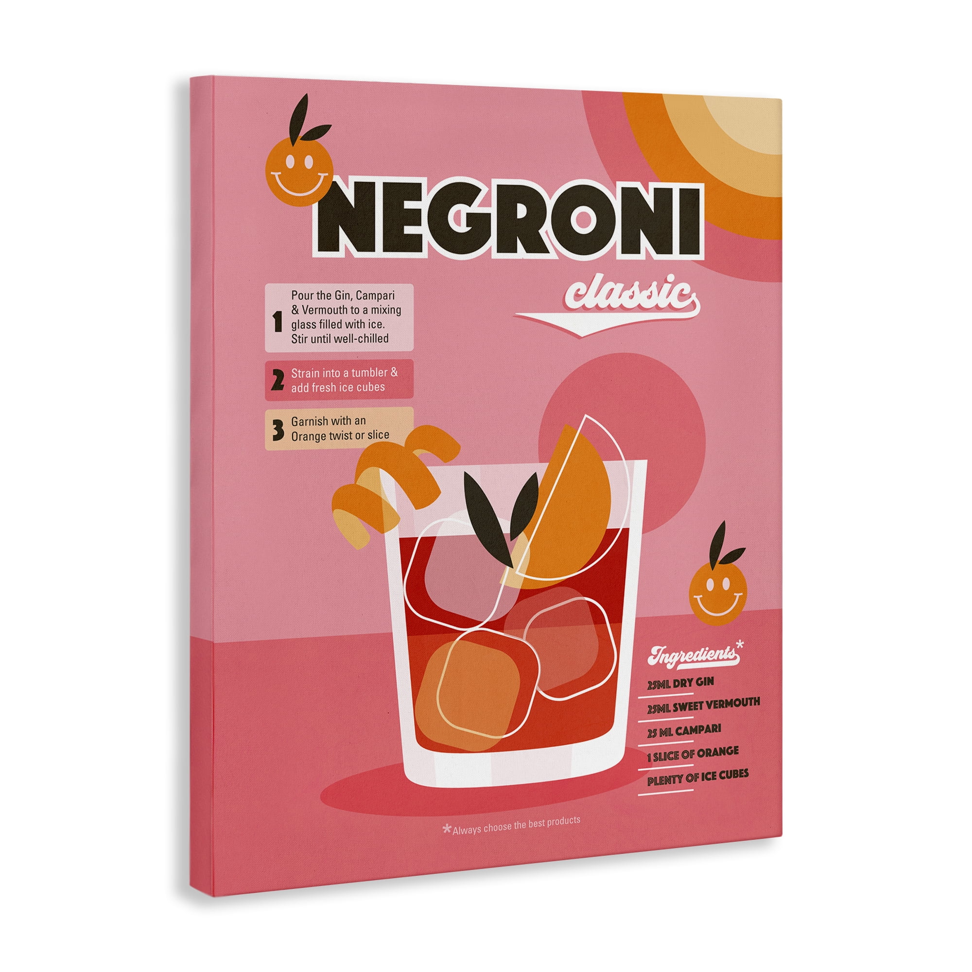 Stupell Industries Retro Negroni Cocktail Recipe Food & Beverage Painting Wrapped Canvas Art Print Wall Art, 24 x 30