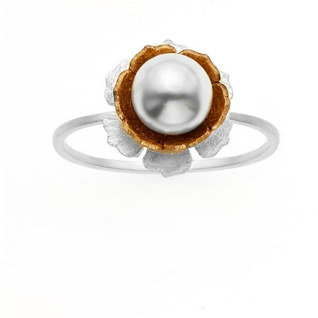 5th & Main Sterling Silver and 14kt Rose Gold-Plated Rose Pearl Flower Ring