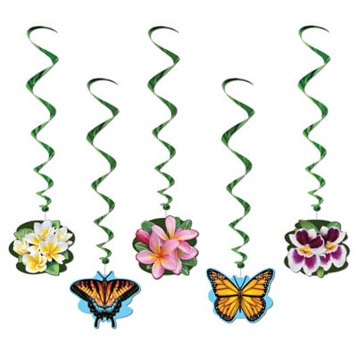 Party Central Club Pack of 30 Multi-Color Flower and Butterfly Spiral Whirls 40"