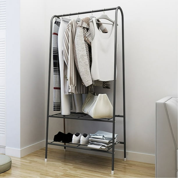 Clothing Garment Rack Heavy Duty Clothes Portable With 2 Tier Shelves Double Rod Metal Coat Freestanding Bottom For Shoes Organizer Black Com Clothing Garment Rack Heavy Duty, Garment Racks Etc