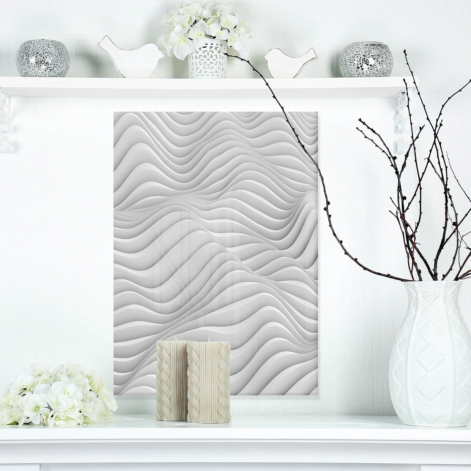 Designart 'Fractal Rippled White 3D Waves' Metal Wall Art