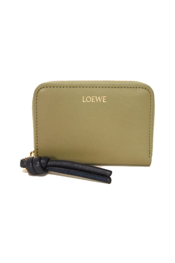 Pre-Owned Loewe coin case, zip purse, current Knot design, shiny Napa calf leather, deep navy,...