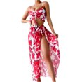 thumbnail image 1 of Kiosan Conjunto de bikini para mujer, traje de baño de 3 piezas, kimono floral, parte superior triangular anudada en la parte delantera, falda de traje de baño inferior de cintura alta, 1 of 4