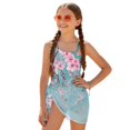 thumbnail image 2 of SEANATIVE 11-12 Years Girls One Piece Swimsuit One-Piece Bathing Suit with Mesh Skirt Cover Up Cut Out Stretchy Swimwear for Kids Children Teens, Pink Flower Teal, 2 of 7