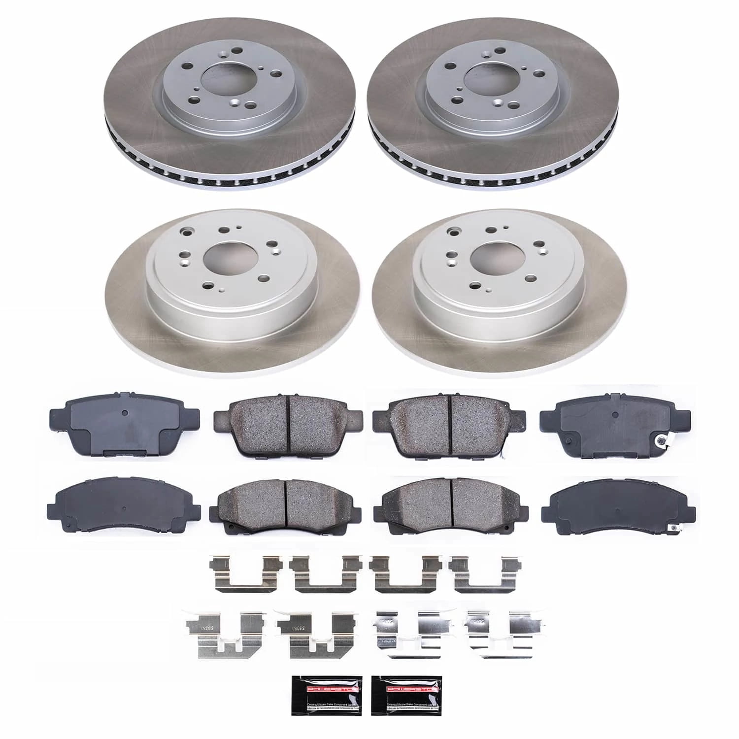 PowerStop Front and Rear Semi-Coated Rotor and Low-Dust Ceramic Brake Pad Kit SC2430