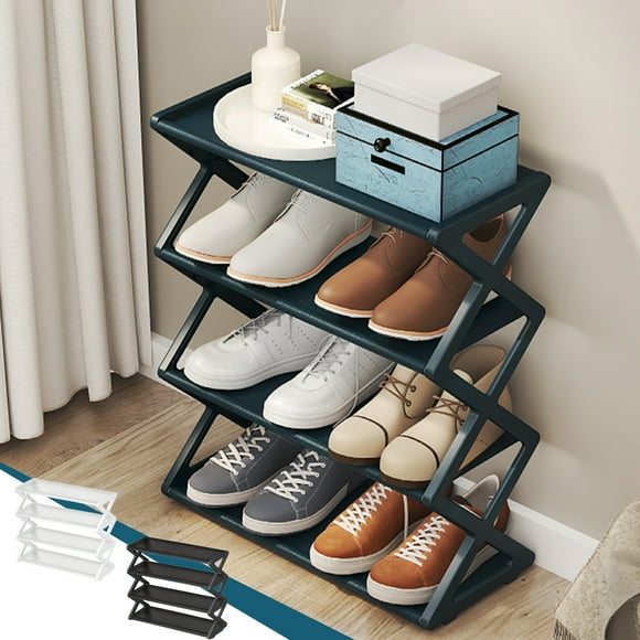 Zapatero tipo X para casa | Estante de zapata multifuncional de ensamblaje de tubo de acero doble | Diseño moderno de metal | Estable y duradero | Extremos de plástico | Blanco o negro | 1 Pieza