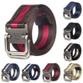 thumbnail image 2 of Men Belt Dual Alloy Buckle All-match Adjustable Webbing Belt Canvas Web Belt, 2 of 9