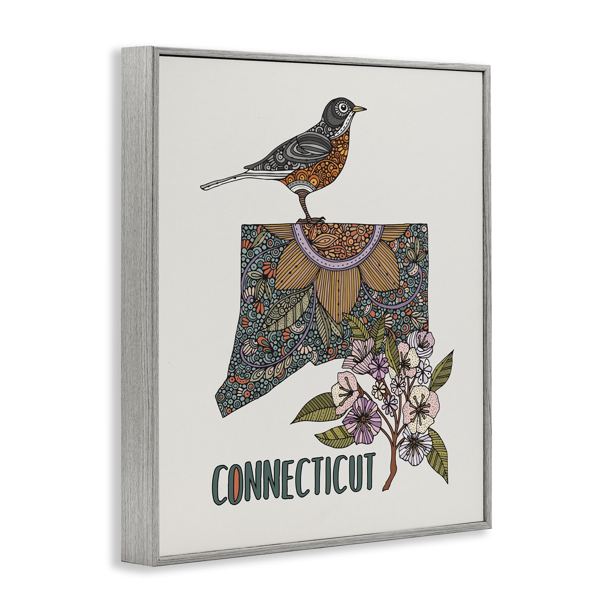 Stupell Industries Floral Connecticut State Botanical & Floral Painting Gray Framed Art Print Wall Art, 16 x 20