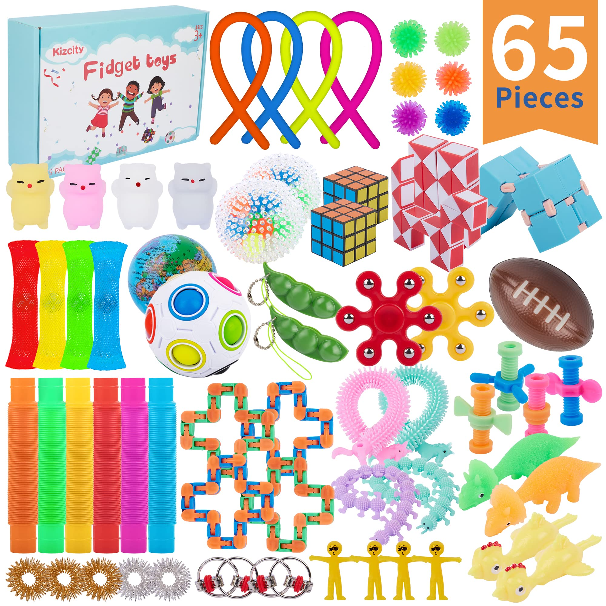 KIZCITY Fidget Toys Pack, 65PCS Fidget Toys Set for Kids Adults, Fidget Box Assortment for Party Favors, Goodie Bag Fillers,Classrroom Prizes