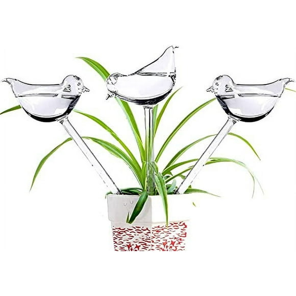 Hweilai Set of 3 PVC Ad Watering Glass with Bird Shape Self Watering Spikes for Plants, Indoor and Outdoor