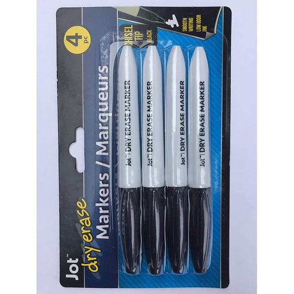 Party Supplies Jot Dry Erase Markers Marqueurs Chisel Tip Black Smooth Writing 4 pcs
