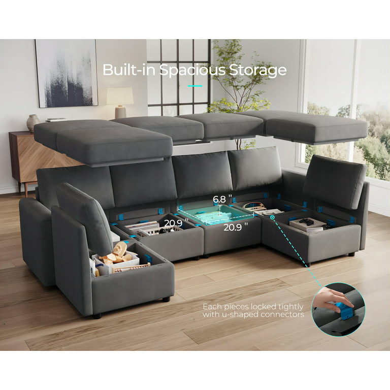 LINSY HOME Modular Couches and Sofas Sectional with Storage Sectional Sofa  U Shaped Sectional Couch with Reversible Chaises, Dark Gray
