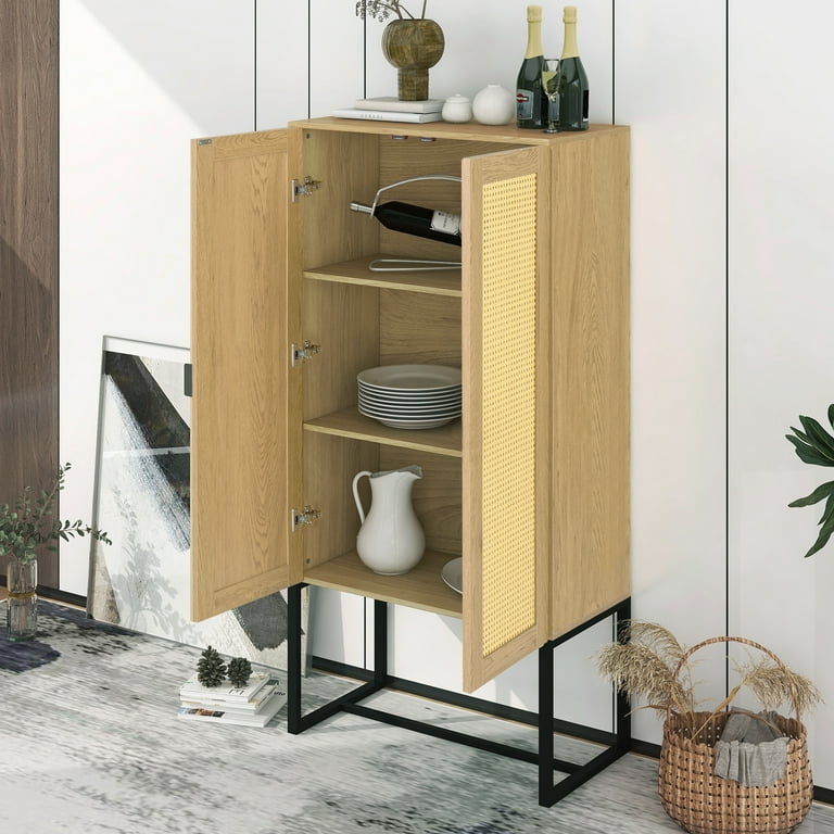 Clearance! Wicker Storage Cabinet, 2-Door High Cabinet, Sideboard, Rattan,  Wooden MDF Board, Dining Room, Natural Color