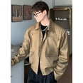 thumbnail image 3 of Chaqueta bomber de solapa de moda coreana para hombre, diseño de bolsillo con cremallera, chaqueta corta universitaria de un solo pecho, abrigo holgado informal vintage, 3 of 5