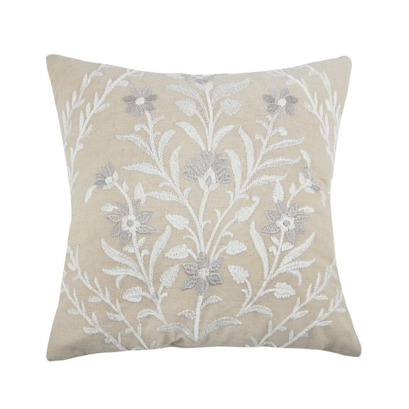 Levtex Home - Eyelet Cream - Decorative Pillow (18x18in.) - Floral - Taupe, White and Grey