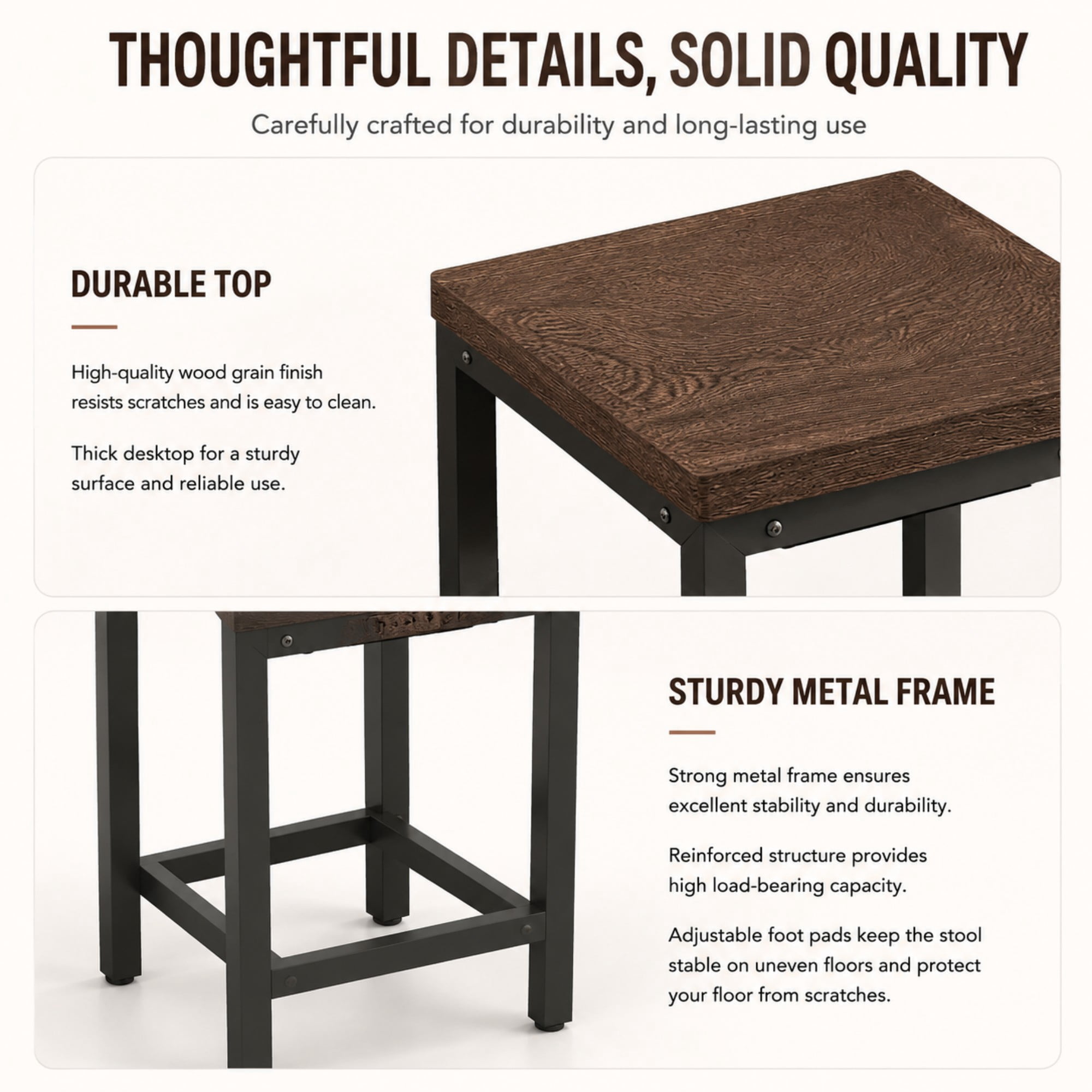 BSHTI 60.24" MDF Dining Room Table Set with Metal Frame, 3 Stools, Space-Saving Design for Kitchen Dining Room(Dark Brown)