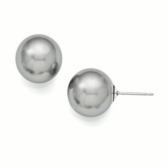 Majestik Sterling Silver Rhodium-plated 12-13mm Grey Imitation Shell Pearl Stud Earrings