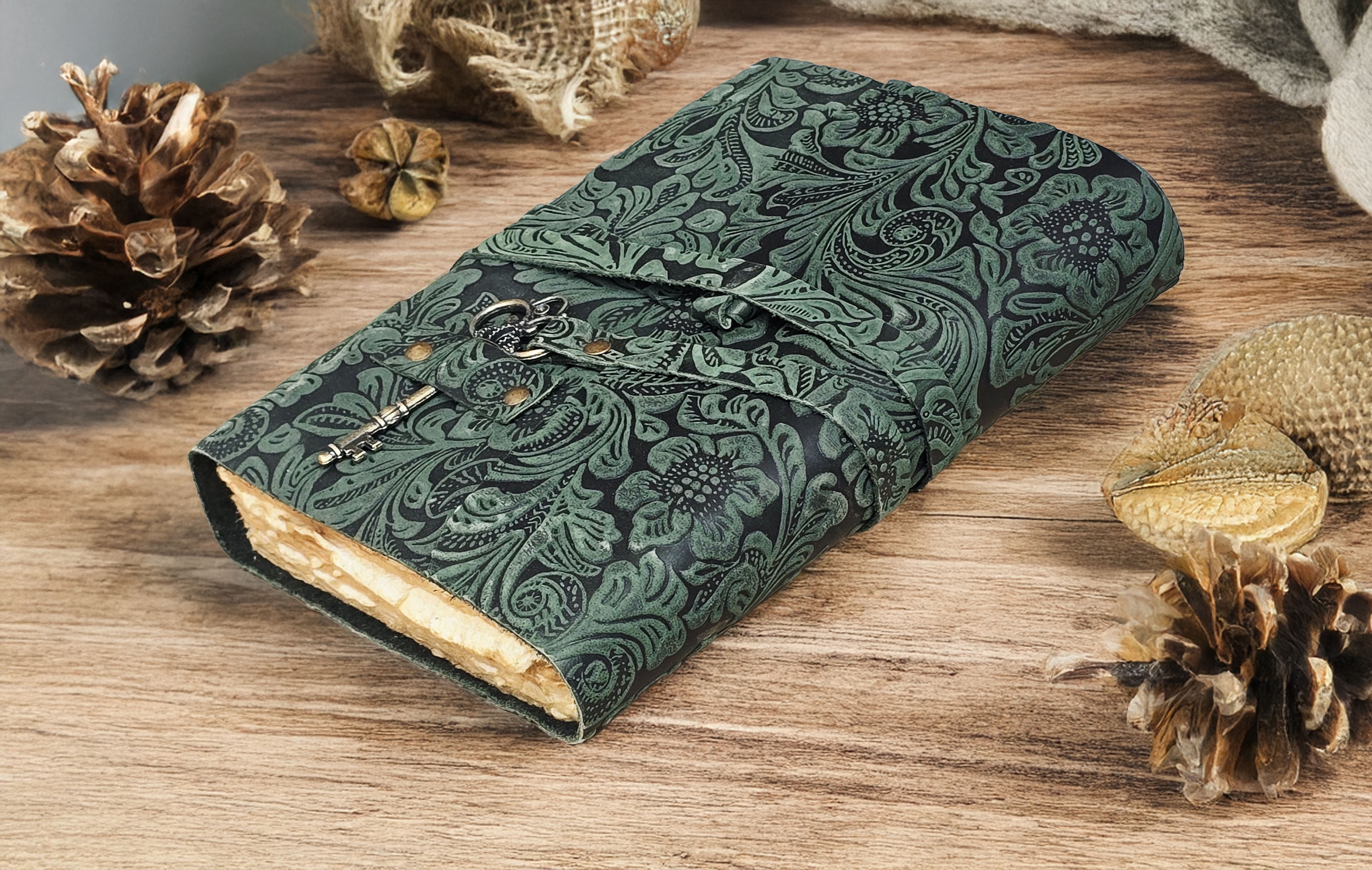 Quirky Craft Embossed Vintage Travel Journal -200 Vintage Deckle Edge Pages - 5 x 7 in, 200 Pages Sketchbook Leather Book of Shadows Leather Grimoire