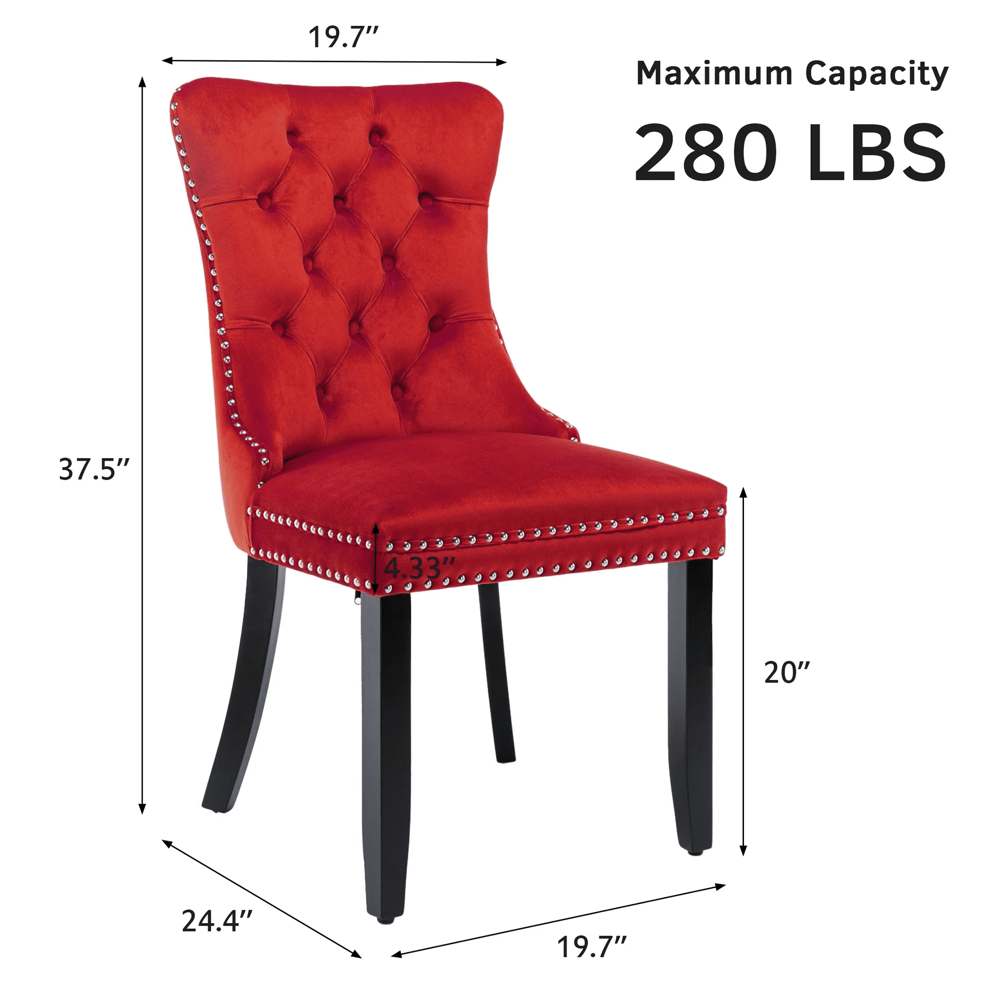 Dining Chairs Set of 2, Upholstered High-End Tufted Dining Room Chair with Back Ring and Nailhead Trim, Modern Velvet Kitchen Chairs with Solid Wood Legs for Kitchen, Home,Wine
