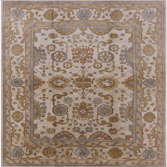 Ahgly Company Indoor Square Mid-Century Modern Light French Beige Brown Oriental Area Rugs, 6' Square