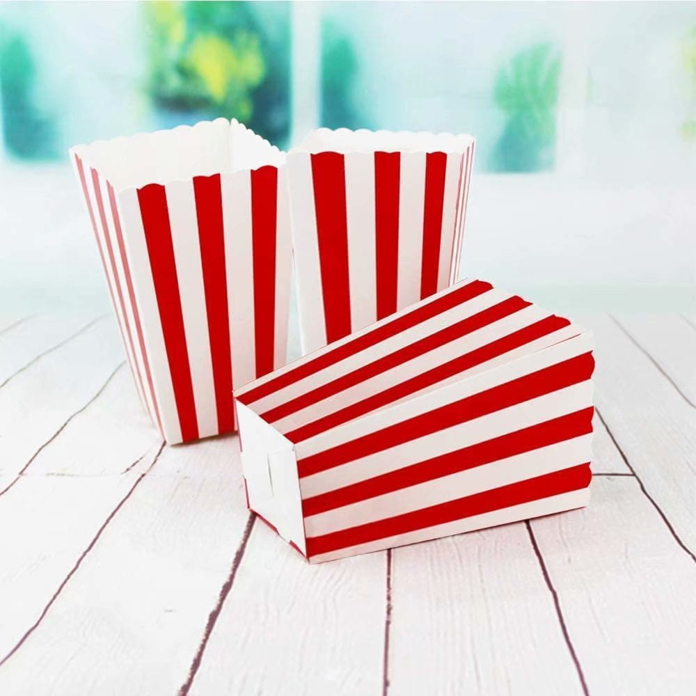 60 PCS Popcorn Favor Boxes, Striped Paper Popcorn Boxes Cardboard Candy