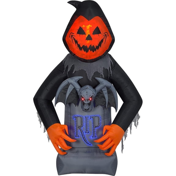 LightShow Airblown Inflatable Pumpkin Reaper with Fire & Ice Technology and Micro LED Lights, 8.5 ft Tall