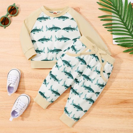 

Hunpta Toddler Boys Girls Long Sleeve Cartoon Shark Prints Tops Pants Kids Outfits