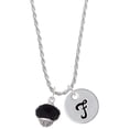thumbnail image 1 of Delight Jewelry Silvertone Black Faceted Glass Spinner Silvertone Script Initial Disc - F - Charm Necklace, 20"+3", 1 of 4