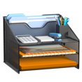 thumbnail image 1 of Samstar Mesh Desk File Organizer Letter Tray Holder, Desktop File Folder Holder with 3 Paper Trays and 2 Vertical Upright Section, Black., 1 of 6